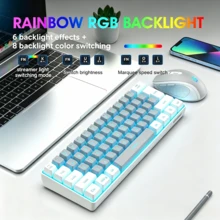 Snpurdiri 2.4G Wireless Gaming Keyboard And Mouse Combo, Include Mini 60% Mechanical Feel RGB Backlit Keyboard, Ergonomic Vertical Feel Small Wireless Mouse(White And Grey) - View 2