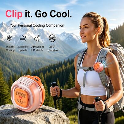 Tragbarer Clip-On-Ventilator, 360° drehbarer Mini-Taillenfächer, 3-stufig einstellbarer wiederaufladbarer persönlicher Ventilator, freihändiges Kühlen für Outdoor-Reisen und Pendeln