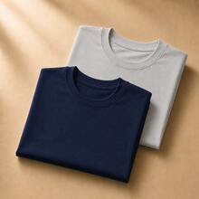 Set Of 2 Short-Sleeve Egyptian Cotton T-Shirts - Marine and Silver - View 1