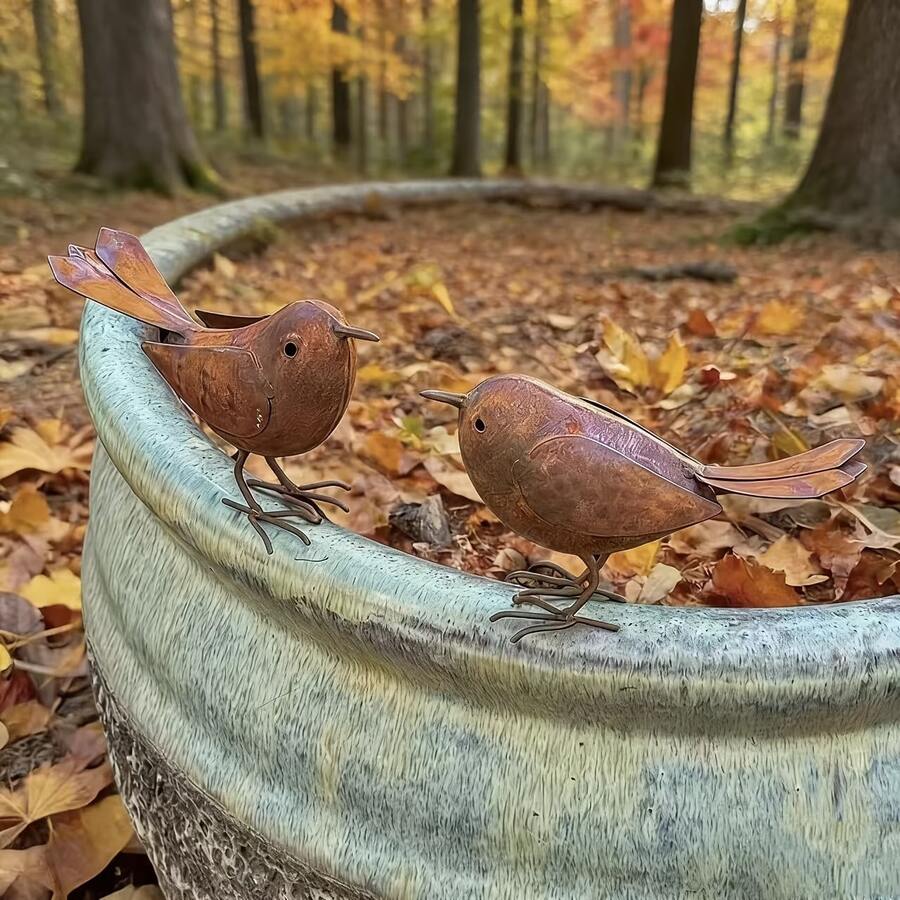 1/2 piezas Decoración de pájaro de metal vintage, adecuado para jardín, patio y decoración exterior del césped, decoración de borde de maceta de pájaro de metal envejecido en estilo retro, adorno de patio de pájaro de estilo de hierro rústico, acento para plantas en macetas al aire libre, escultura paisajística creativa - regalo perfecto para amantes de los pájaros