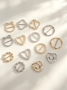 14pcs Silk Scarf Rings, T-Shirt Clips, Fashion Metal Rings, Dress Clips, Waist Cinchers, Clothing Rings & Wraps - 14PCS - View 5