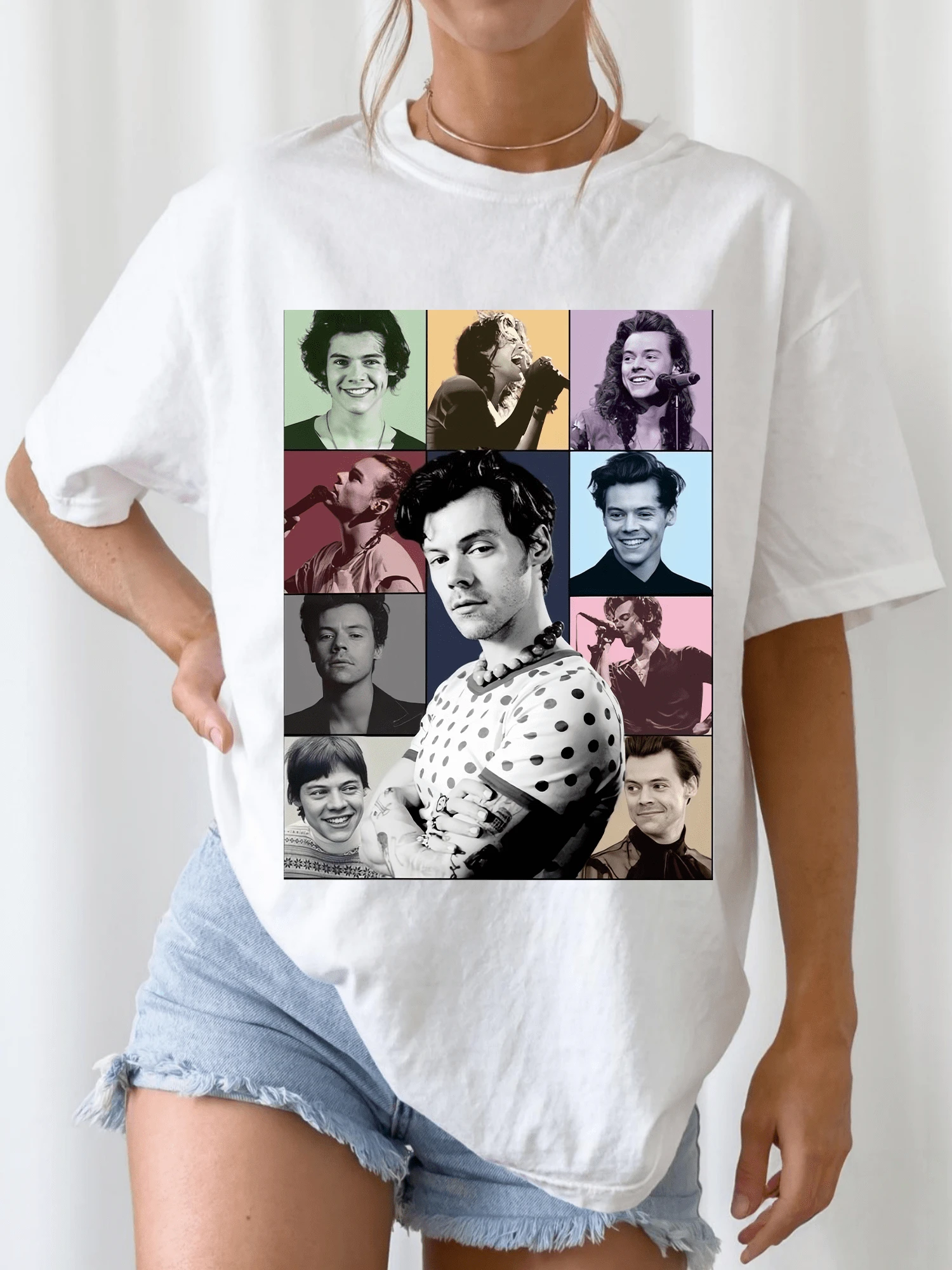 H-HarryS S-StylesS Style Collage Print Pop Music Fan Tee - White - View 1