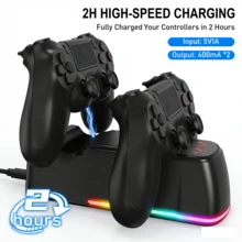 P4 Controller Charging Dock With Bottom RGB Ambient Light, 2-Hour Fast Charging, Compatible With P4 Charging Station, LED Indicator, Dual USB Charging Ports For P4/P4 Slim/P4 Pro Charger - 查看 5