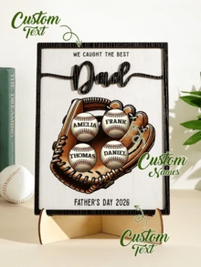 1pc Custom Wooden Frame, Personalized We Caught The Best Dad Baseball Gift, Layered Wood Sign With Names, Custom Father's Day Gift, Unique Gift For Valentine's Day, Anniversaries, Birthdays, Ideal For Dad, Father, Grandpa, Gift For Him - Multicolor - View 8