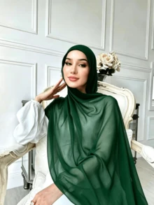 1pc Solid Color Basic Headscarf, Middle Eastern Style, Made Of Breathable Chiffon Fabric, Lightweight And Comfortable, Suitable For Long-Time Wear, All-Season Use - Green - View 3