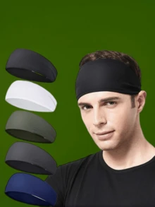1 pieza Banda para la cabeza deportiva para hombres, absorbente de humedad y sudor, elástica, para fitness, yoga y running, multicolor, de tela suave, banda para el sudor - Multicolor - Ver 2