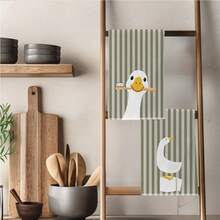 2pcs Green Striped Cute Goose Pattern Kitchen Towels, 40*60cm Soft Microfiber Material, Suitable For Home, Kitchen, Restaurant, Outdoor Camping, Tabletop Cleaning, Dish Drying, Hand Towel, Holiday Gift - Multicolor - View 6