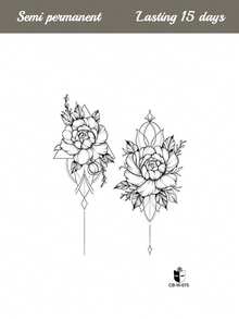 Herbal Juice Semi-Permanent Dual Flower Peony Pattern Couple Style Holiday Party Daily Decor Gift 7-14 Days No Fading No Reflection Large Flower Arm Chest Abdomen Leg Body Temporary Tattoo Sticker 1pc/Pack - Blue - View 9