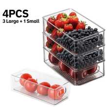 4pcs Transparent Refrigerator Storage Containers, Space Saving Kitchen Organizers, Modern Food Categorization Boxes, Suitable For Fridge Doors And Countertops, Food Contact Back To School - View 6