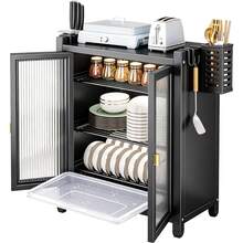 65*45*28cm 3-Tier Kitchen Dish Rack, 3-Tier Dish Drainer With Door, Kitchen Cabinet - Black - View 1
