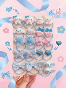 Miniso 发圈和弹性发绳套装 20 件装，柔软弹力，不伤发，尼龙材质，可爱 3D 造型，蝴蝶结爱心，不拉扯，轻便实用，易于使用，适合女性成人日常佩戴，学校聚会旅行礼物，包含马尾发圈和发绳。 - 樣式1 - 查看 4