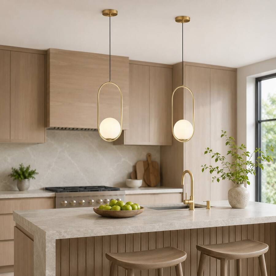 1pc Modern Gold Indoor Pendant Light Decor, Hanging Globe Pendant Light For Kitchen Island Lighting - Minimalist Design, Suitable For Dining Room, Bedside, Bar, Cafe, Loft Staircase, Office, High-Quality Metal Material (Bulb Not Included) - Gold - View 1