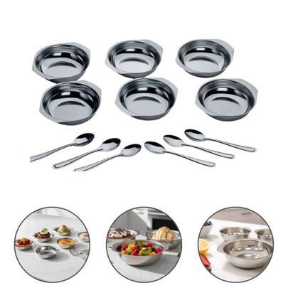 Kit 6 Conjunto Sobremesa Aço Inox Tigela E Colheres Elegância E Durabilidade