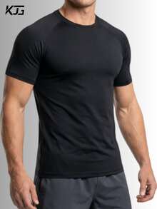 Thermal Polyamide T-Shirt Short Sleeve Anti-Odor UV50+ Protection Men's Raglan Fit Gym Training Running Second Skin - Black - View 11