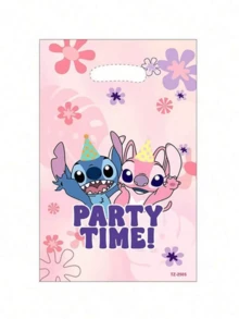 Disney 10/20 túi quà tặng chủ đề Lilo & Stitch, chất liệu nhựa, họa tiết Stitch xanh và thiên thần hồng, túi đựng kẹo, trang trí tiệc sinh nhật. - A - Xem 7