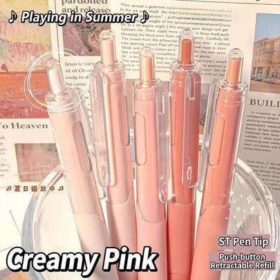 6pcs Pink Quick Dry Gel Pen, 0.5mm Fine Tip, Smooth Writing, Suitable For Office & Classroom Supplies, Teens Adults Home Office Family Education Classroom Writing Writing Writing Special Universal Writing Pen For Final Exam - Valentine's Day, Valentines Gifts, Galentines, Office Desk Accesorries, Office Supplies