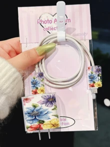 Cute Floral, Colorful Flower Pattern, Minimalist Apple Charger Protective Case, Compatible With 20W Charger For IPhone 15, 16 ProMax Cable Protector, Anti-Bending, Anti-Cat Bite, Suitable For 13/14 Plus Data Cable Protector, Charger Protector. Christmas Gift - Clear - View 2