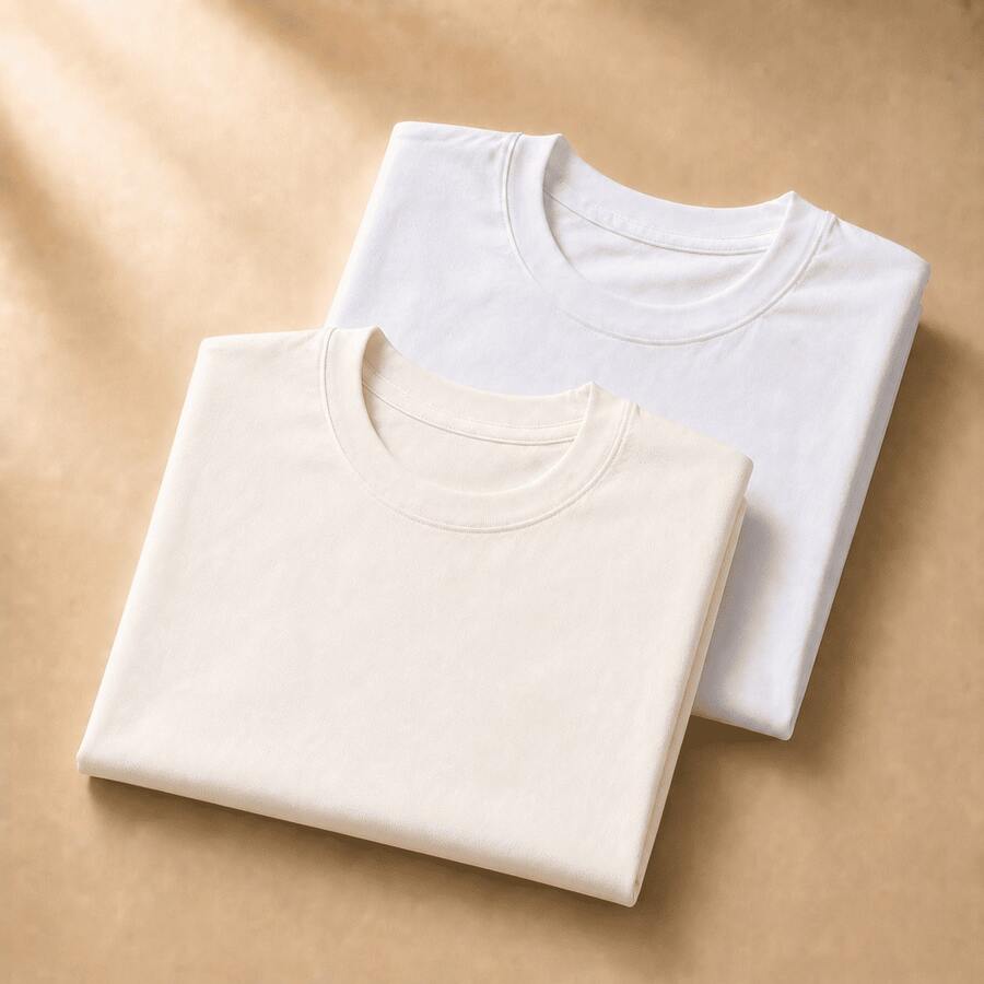 Set Of 2 Short-Sleeve Egyptian Cotton T-Shirts - White and Off White - View 1