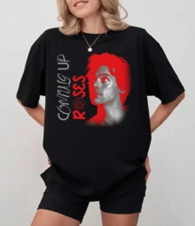 Ha-Rrys S-Tyless Tee With Two-Tone Portrait And "Coming Up Roses" Text, Unisex Relaxed Fit - Black - View 6