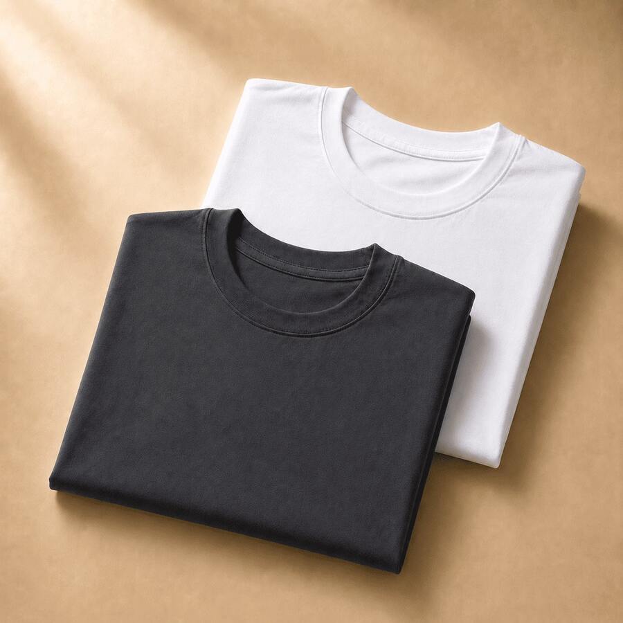 Set Of 2 Short-Sleeve Egyptian Cotton T-Shirts - Putih dan Abu-abu Gelap - View 1