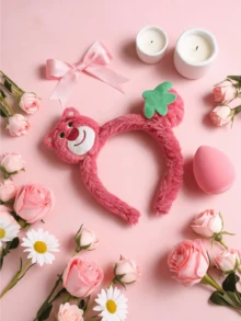 Miniso Fluffy Plush Hair Hoop Hair Wrap With Cute Ear And Flower Decor Convenient For Skincare Makeup Face Washing Sheet Mask Daily Wear Shower Party Cosplay Photoshoot Travel Home Office Gift Practical Versatile For Multiple Uses - Style2 - View 4