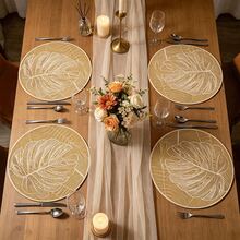 4/6/8pcs Gold Round Minimalist PVC Placemats, Turtle Leaf Pattern, Washable, Easy To Clean, Wipe-Clean, Non-Slip, Heat-Resistant, Suitable For Holiday, Wedding, Festive Dining Table Decor - Gold - View 12