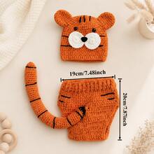 2 Stück Neugeborenen Fotografie Outfit, süßes gestricktes Tiger Themen Kostüm, Baby Jungen/Mädchen Geburts Fotografie Requisite, Gender Reveal Geschenk - Verschiedenfarbig - Übersicht 3