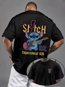 (Disney Licensed)Disney Lilo & Stitch Stitch Rock Guitar Graphic T-Shirt, Men's 100% Cotton Crew Neck Short Sleeve Tee, Loose Oversized Casual Streetwear, "Experiment 626" Retro Rock Back & Chest Print T-Shirt For Men, Mens Clothes, Men, Ropa De Hombre, Summer Clothes, Men Shirts, Graphic Tees, Disney Outfits Men, Graphic Tees, Camisetas Para Hombre, Camisas Para Hombre, Summer Outfits For Men, Father's Day Gift, Perfect Gift For Family And Friends, Which Are Necessary For Birthday Parties, Disney Shirts, Mens Clothes, Summer Clothes, Officially Licensed Disney T-Shirts, Disney Men's And Women's Spring/Summer Fashion Casual Short-Sleeve T-Shirts - màu đen - Xem 1