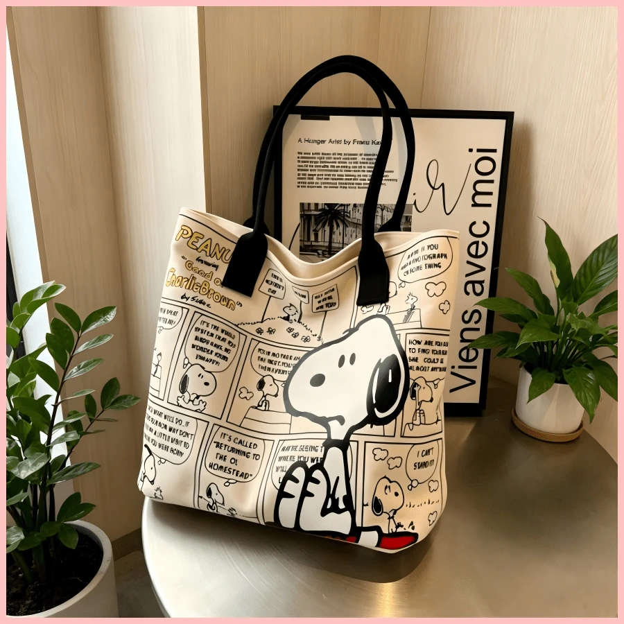 SNOOPY 1個史努比漫畫印花大容量帆布托特包，休閒肩背手提包，適合日常通勤、上學，生日、情人節、開學、畢業的理想禮物 - 彩色 - 查看 1