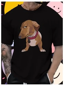 Brown Dog With A  Expression Conveying A Mix Of Humor And Distrust, Displaying A Playful Attitude Ideal For Animal Lovers. Men's T-Shirts, 100% Soft Cotton, Comfortable And Durable Cut For Everyday Wear. - 黑色 - 查看 11