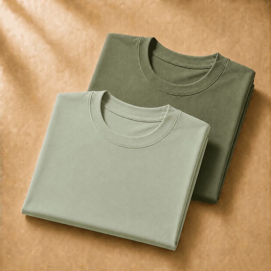 Set Of 2 Short-Sleeve Egyptian Cotton T-Shirts - Military Green and Aqua Green - View 1