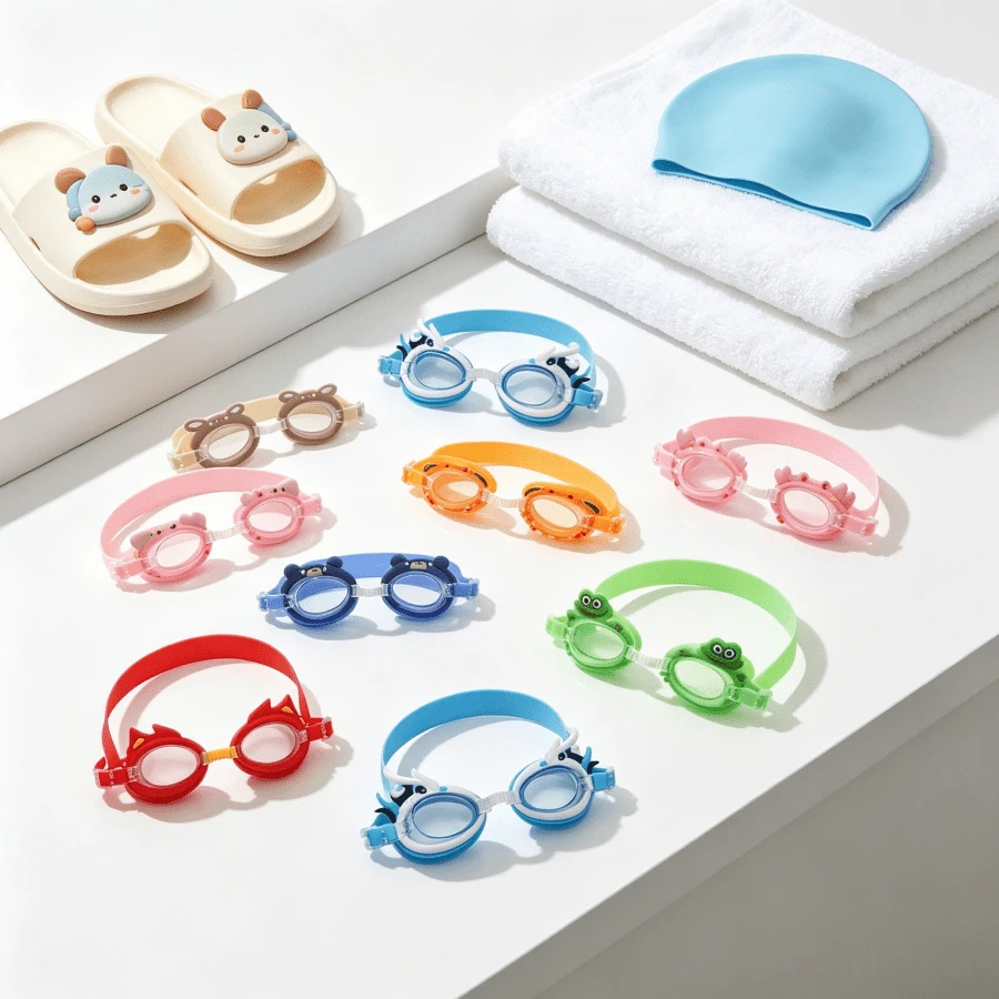 1 Par de Óculos de Natação Infantil, Alta Definição à Prova d'Água Design Fofo de Animal de Desenho Animado Caranguejo & Coelho Óculos de Natação, Múltiplos Estilos Enviados Aleatoriamente - Multicolorido - Visão 1