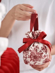 5/3/1個紅色花朵婚禮糖果布袋，Ins手提糖果袋，婚禮紀念品，訂婚禮物糖果袋，高端糖果袋，情人節禮物包裝袋，帶蝴蝶結和珍珠的紀念禮物袋。適用於婚禮、婚宴、派對和聚會、母親節禮物、婦女節禮物 - 多色 - 查看 6