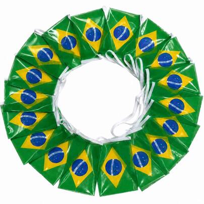 Varal Bandeirinhas Brasil 10m com 20 Bandeiras Decoração Festa Torcida Copa