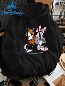 Disney Licensed This Versatile Hooded Hoodie Featuring Minnie Mouse And Donald Duck Designs, Available In Both Men's And Women's Styles. This Loose-Fitting Top Is A Streetwear Staple Perfect For Spring/Autumn Wear, Casual Outings, Or Sporty Occasions - màu đen - Xem 1