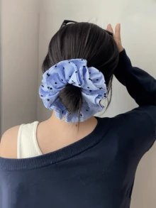 1件女款藍色條紋愛心髮圈髮飾，抓皺甜美花卉髮帶，適合女士與女孩日常髮飾馬尾彈性橡皮筋 - 彩色 - 查看 3