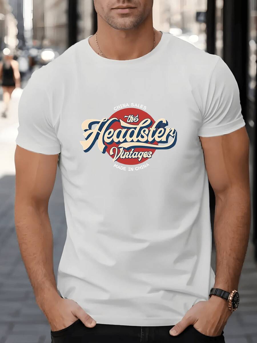 Men's Vintage Print T-Shirt - American Style Short Sleeve Crew Neck T-Shirt For Everyday Wear, Sports, Casual And Comfortable - Ideal For Outdoor Activities, Fitness And Personal Gift - 白色 - 查看 1