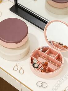 Pink Round Metal Butterfly Decorated Jewelry Box With Mirror, Portable Jewelry Storage Box, Travel Jewelry Box, Multifunctional Jewelry Box For Women To Hold Lipstick, Necklace, Earrings, Suitable As A Thoughtful Gift For Girls, Couples, Sisters, For Vacation, Engagement, Back To School, Business Trip, Office, Mother's Day, Wedding Season, Anniversary, Birthday - Multicolor - View 7