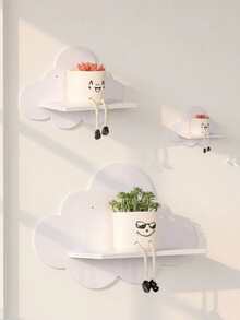 Estante de pared con forma de nube, estantería de madera para exhibir muñecas, estante decorativo de pared montado para la guardería y la habitación de los niños - Blanco - Ver 2