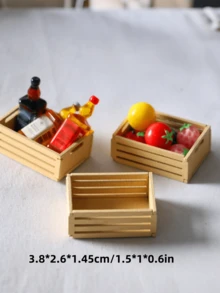 Dollhouse Miniature Square Wooden Frame, Mini Vegetable & Fruit Storage Basket, Wooden Decorative Accessory, Desktop Micro Scene Ornament - Multicolor - View 6