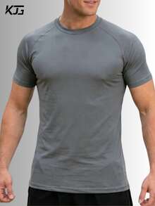 Thermal Polyamide T-Shirt Short Sleeve Anti-Odor UV50+ Protection Men's Raglan Fit Gym Training Running Second Skin - 灰色 - 查看 5