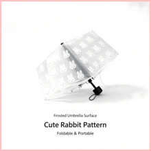 1pc Miffy Rabbit Print Matte Transparent Folding Umbrella, Portable Lightweight Compact Travel Umbrella, Cute Clear Umbrella For Women Girls Daily Use, Back To School Birthday Festival Gift Party Decor - Multicolor - View 1