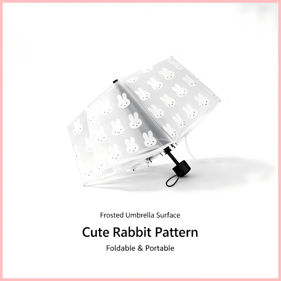1pc Miffy Rabbit Print Matte Transparent Folding Umbrella, Portable Lightweight Compact Travel Umbrella, Cute Clear Umbrella For Women Girls Daily Use, Back To School Birthday Festival Gift Party Decor - Multicolor - View 1