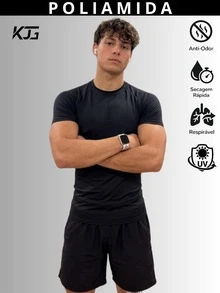 Thermal Polyamide T-Shirt Short Sleeve Anti-Odor UV50+ Protection Men's Raglan Fit Gym Training Running Second Skin - Black - View 8