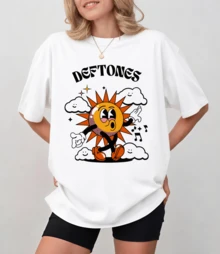 De-Ftoness Vintage Cartoon Dancing Sun T-Shirt With Musical Notes, Unisex Relaxed Fit - White - View 12