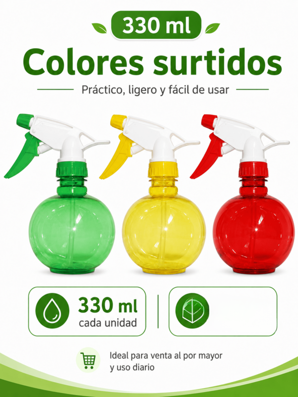 Pulverizador portátil de 330 ml, ligero y reutilizable, multicolor, de accionamiento manual, ideal para la limpieza del hogar y el jardín. Un práctico pulverizador pequeño para regar plantas, cuidar flores y limpiar la casa. Artículos de limpieza para el jardín.