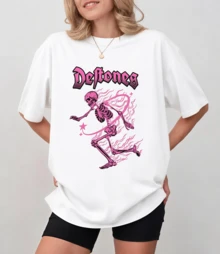De-Ftoness Gothic Pink Skeleton In Motion T-Shirt, Unisex Relaxed Fit - White - View 7