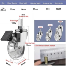 Transparent Crystal Swivel Caster Wheels, Silent Stem Wheels With Brake, Durable And Smooth For Office Chairs, Cabinets And More - Universal - View 4