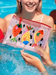 防水時尚海灘包，彩色魚紋海洋主題大容量透明化妝包，尼龍拉鍊輕量防曬收納袋，多功能收納包，適合游泳、海灘、潛水及夏季度假，學生開學禮物，送給朋友、家人、閨蜜、同學的獨特生日禮物、節日禮物、派對禮物、母親節禮物、度假禮物、婚禮禮物、開學禮物 - 彩色 - 查看 4