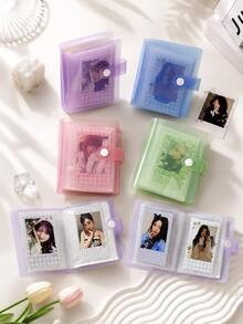 1pc 3-Inch Photo Album, Cute Light-Color Transparent Photo Card Holder, Mini Sticker Book, DIY Oriented, Double-Sided 30 Pages, 60 Pockets, Snap Closure, PP Material, Lightweight And Portable, Suitable For Storing K-Pop Photo Cards, Instant Photos, - Single Piece - View 1